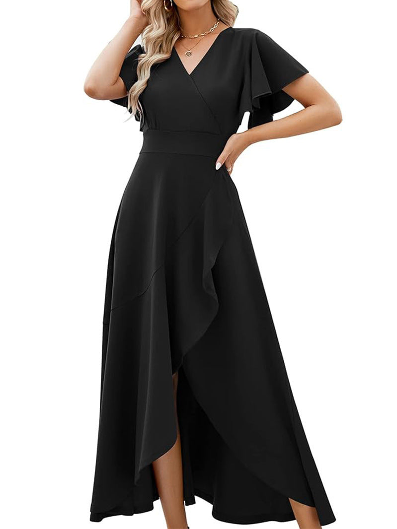 Damen Elegantes Maxikleid mit asymmetrischem Saum und Rüschendetails Fudus