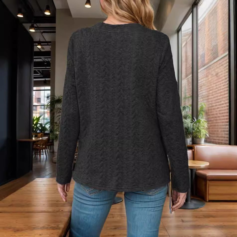 Damen Freizeitpullover mit Druckknöpfen und praktischen Taschen Fudus