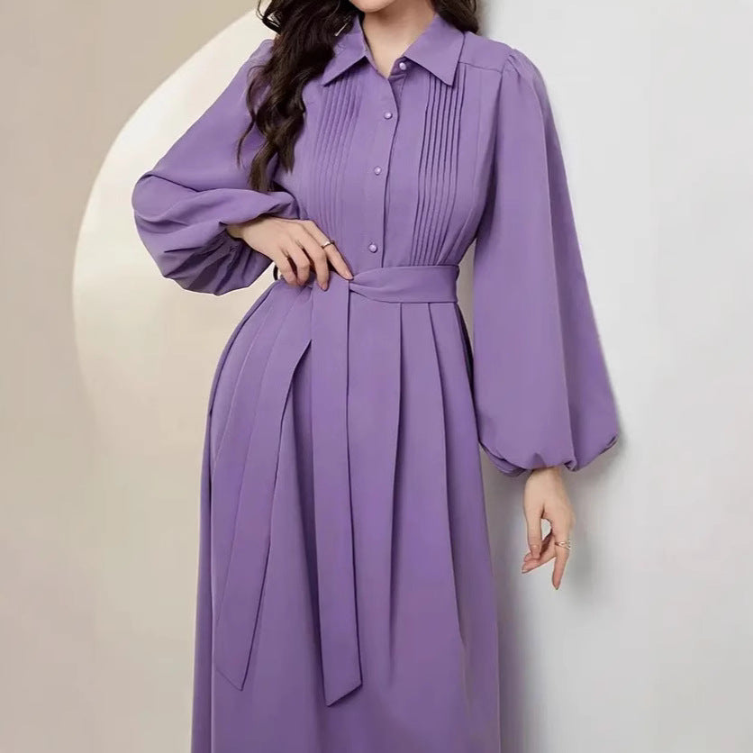 Damen Hemdblusenkleid mit eleganten Puffärmeln Fudus