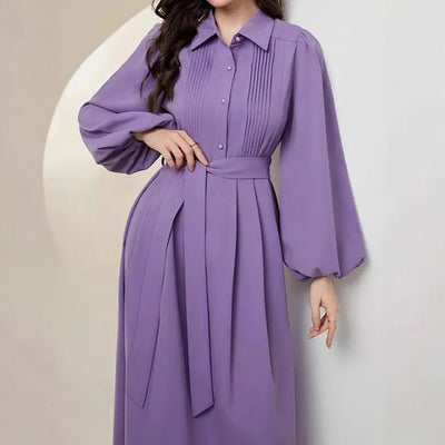 Damen Hemdblusenkleid mit eleganten Puffärmeln Fudus