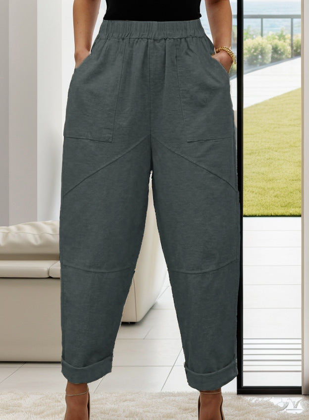 Damen Bequeme Chino-Hose mit weitem Bein und elastischem Bund Fudus