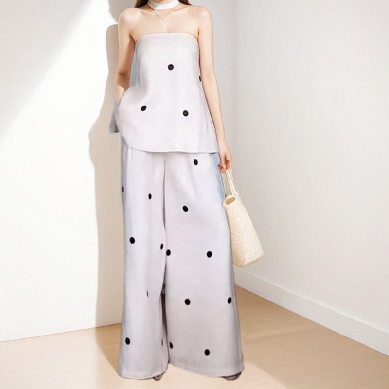 Damen Zweiteiliges Ensemble mit schulterfreiem Top und weitgeschnittenen Hosen Fudus