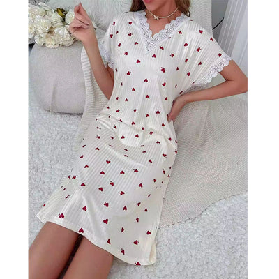 Damen Nachtwäsche mit Herzmotiv und Spitzenbesatz Fudus