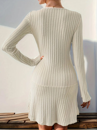 Damen Langärmliges Rippenkleid Fudus