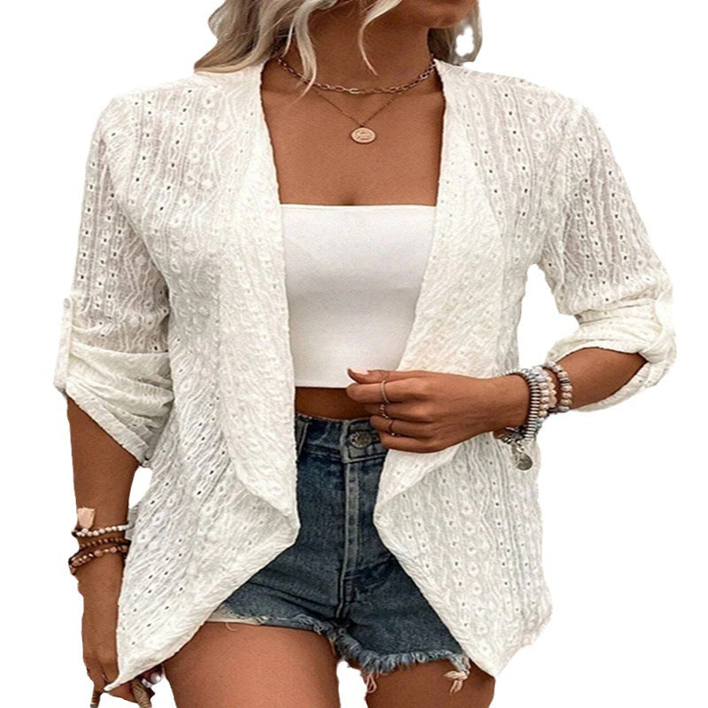 Damen Lange Strickjacke mit luftiger Lochmusterung Fudus