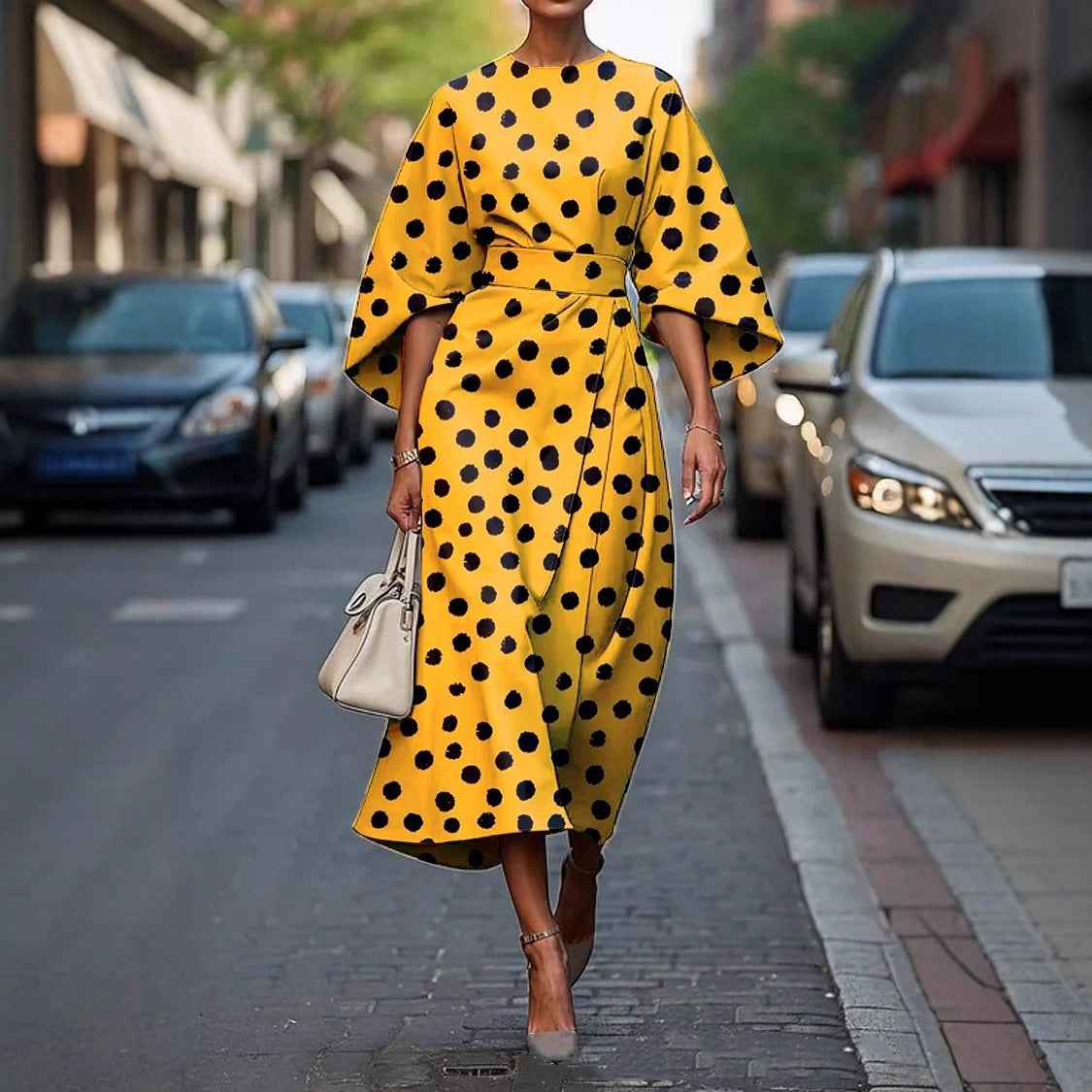 Damen Maxi-Kleid mit voluminösen Ärmeln und floralem Muster Fudus