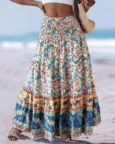 Damen maxilanger Rock mit floralen Mustern und elastischem Bund Fudus