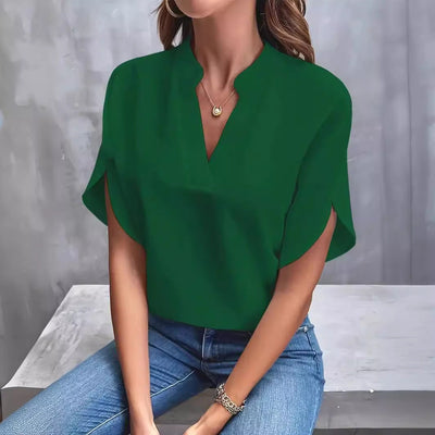 Damen lässige Bluse mit elegantem Stehkragen und weiten Ärmeln Fudus
