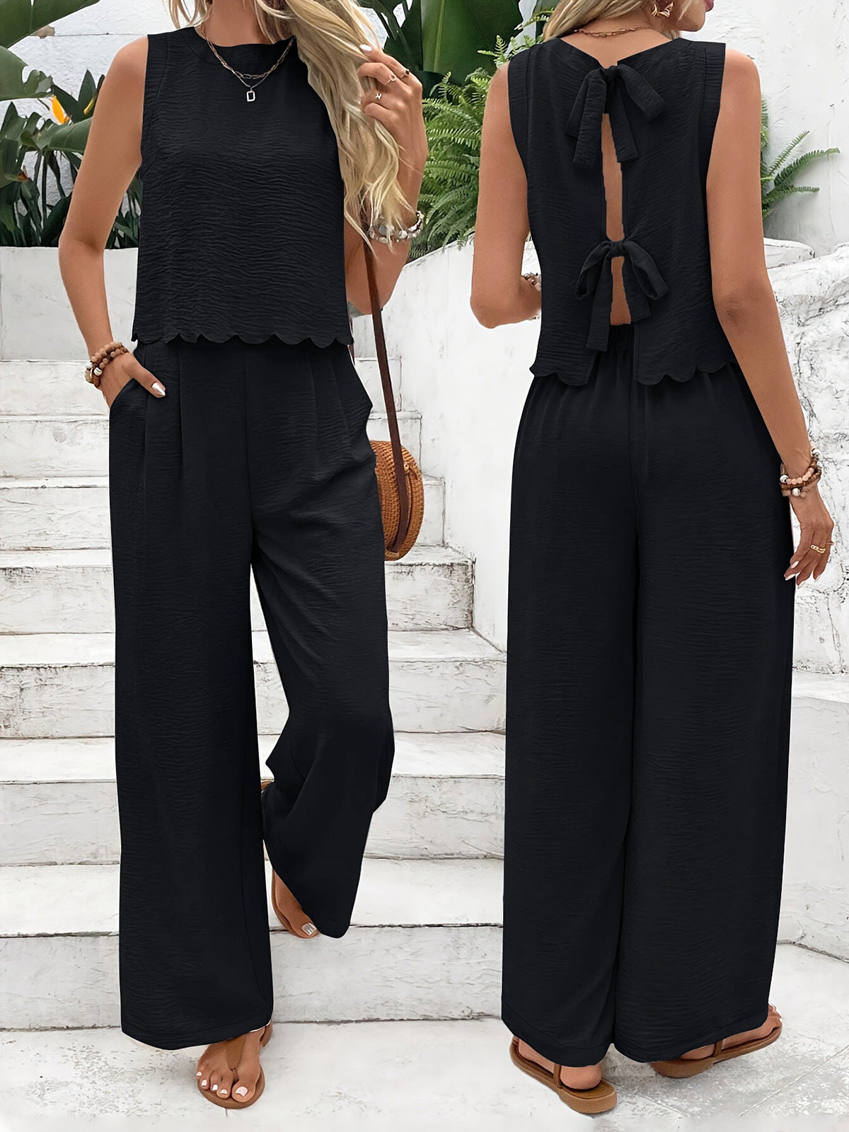Damen lässiger Jumpsuit mit elegantem Spitzeneinsatz und weitem Bein Fudus