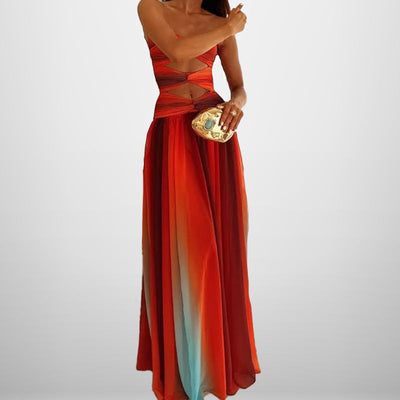 Damen Boho-Chic Maxikleid mit kreativen Cut-Outs und fließendem Rock Fudus