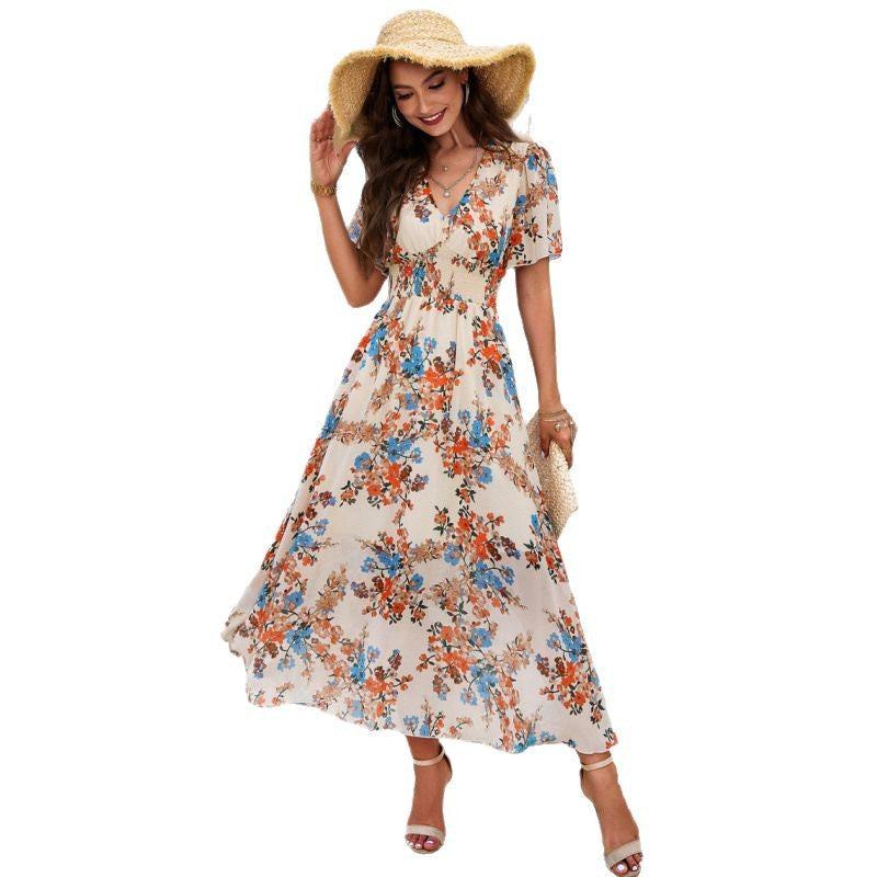 Damen Maxikleid mit floralen Mustern Fudus