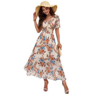 Damen Maxikleid mit floralen Mustern Fudus