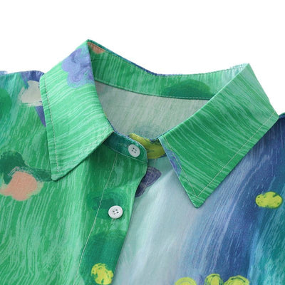 Damen Kurzarmbluse mit buntem Muster und entspannter Passform Fudus