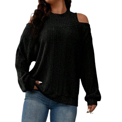 Damen Oversized Strickpullover mit Schulterauschnitten und Rippstruktur Fudus
