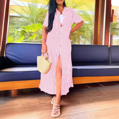 Damen lässiges Strickkleid mit lässigem Kragen und seitlichem Schlitz Fudus