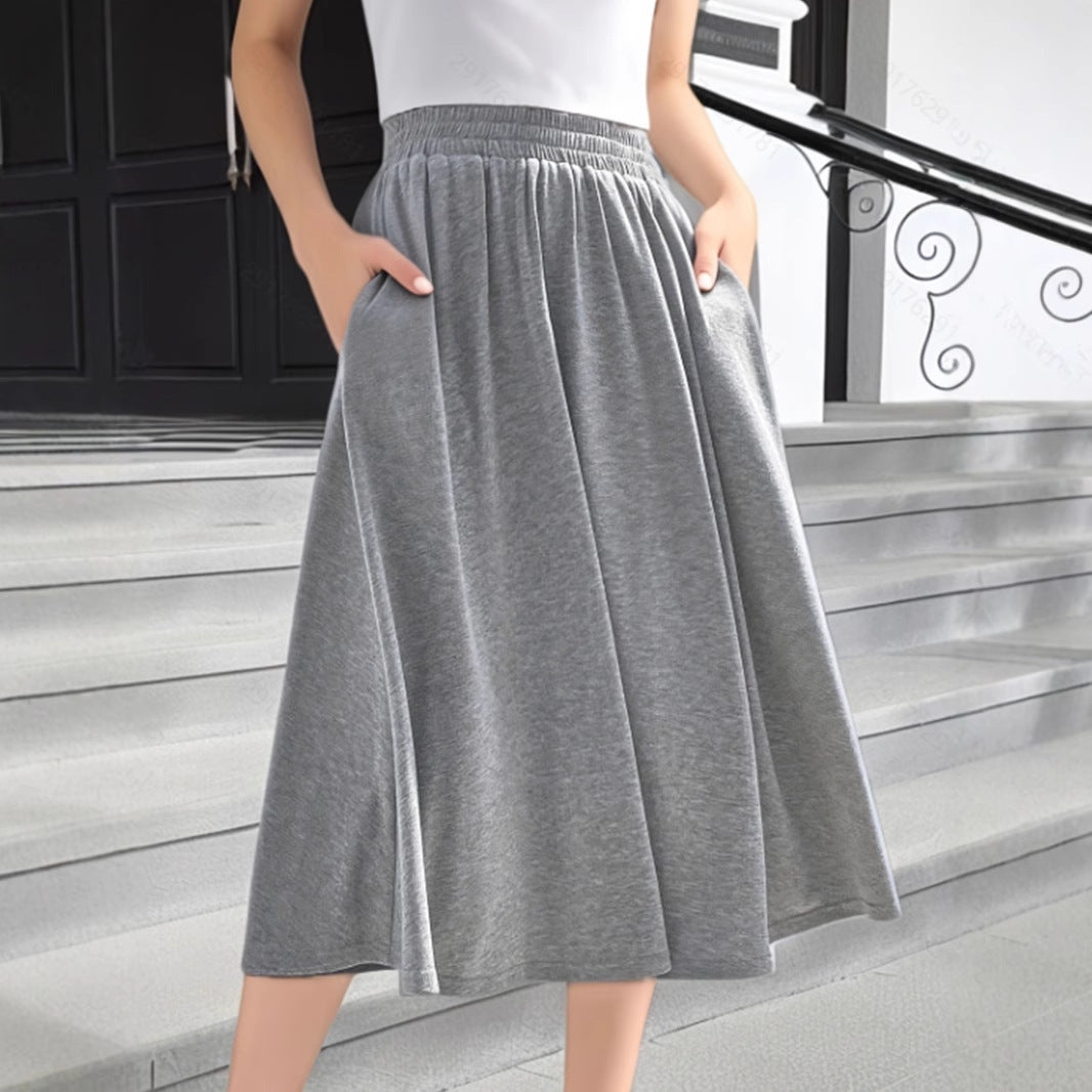 Damen Elegante Maxirock mit elastischem Bund und praktischen Taschen Fudus