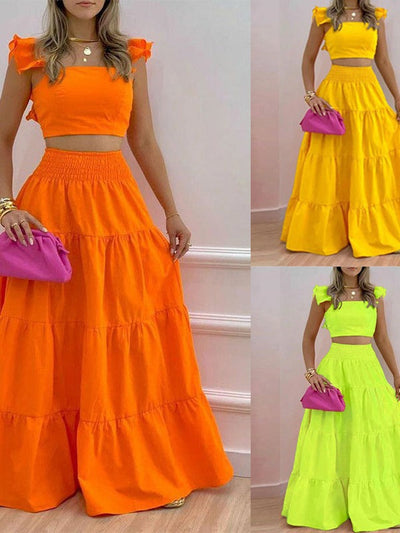 Damen Zweiteiliges Sommer-Outfit mit Volants Fudus