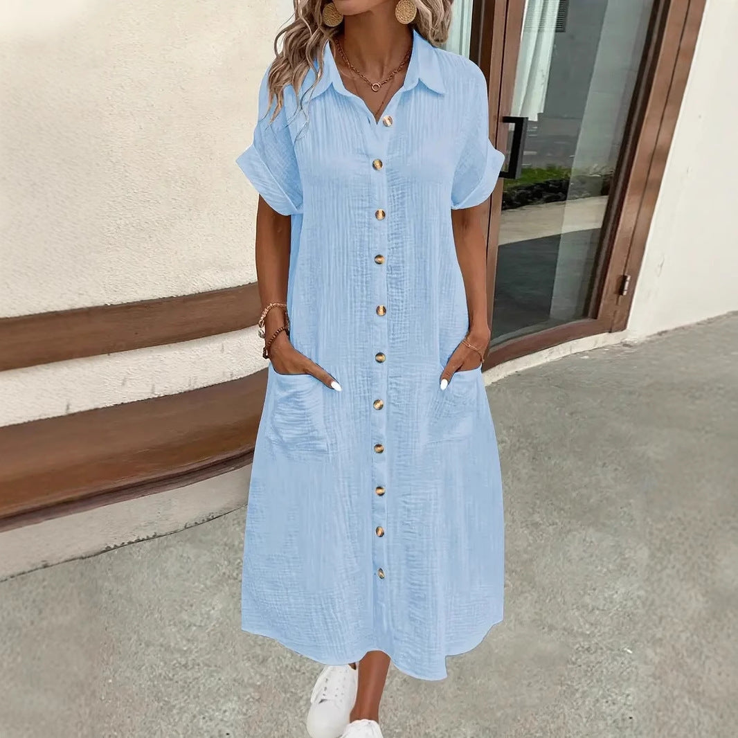 Damen Maxikleid mit Knopfleiste und praktischen Taschen Fudus