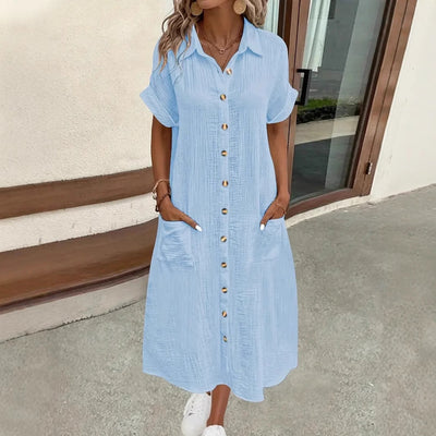 Damen Maxikleid mit Knopfleiste und praktischen Taschen Fudus