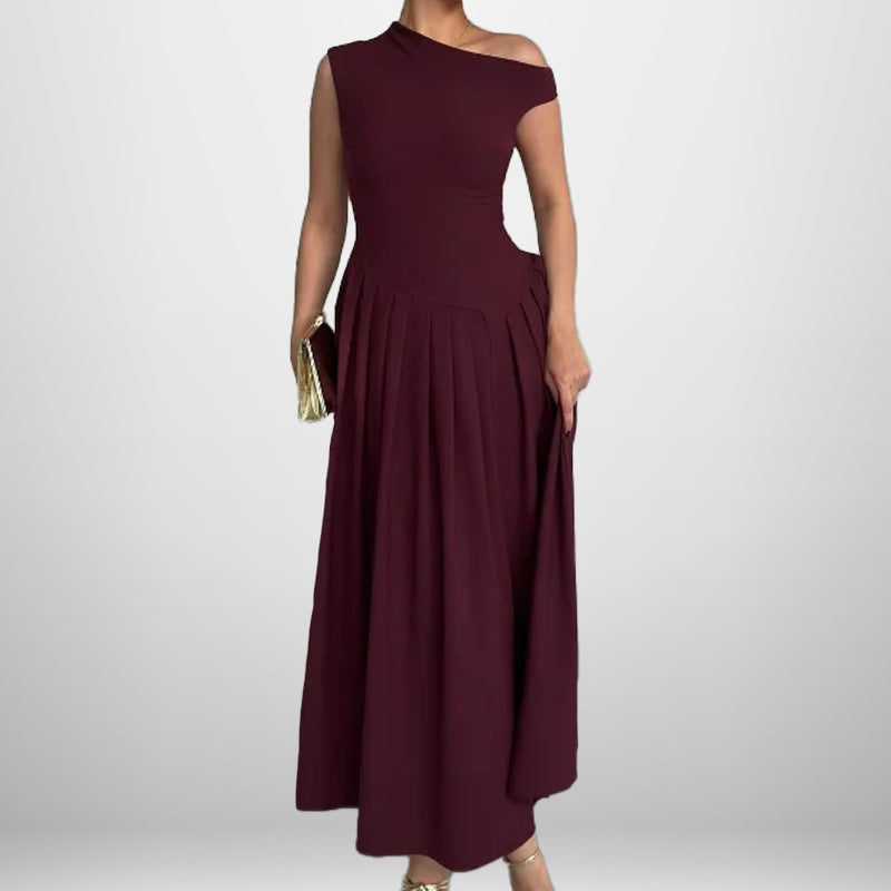 Damen asymmetrisches Wickelkleid mit Falten und edlem Design Fudus