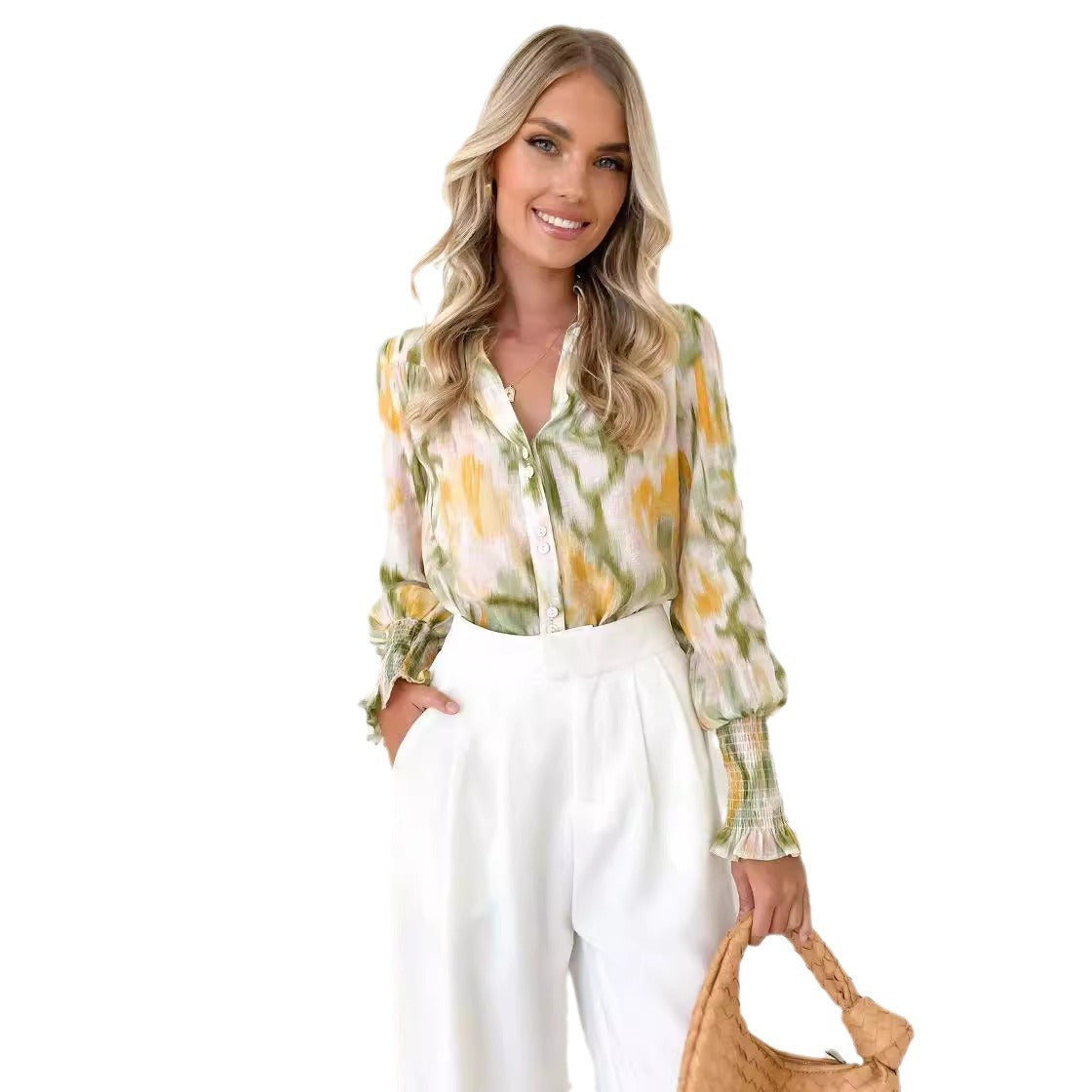 Damen Bluse mit elegantem Farbverlauf und trendigen Puffärmeln Fudus