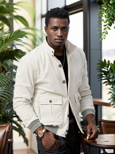 Herren modische Utilityjacke mit praktischen Taschen und modernem Stehkragen Aliams