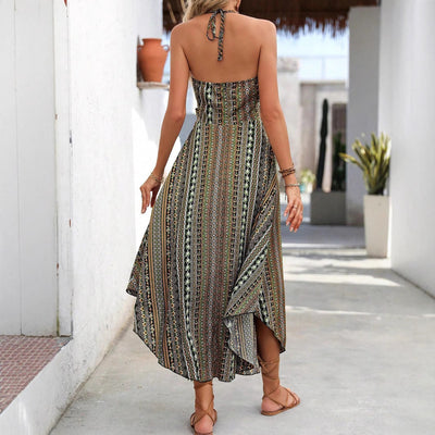 Damen Boho Maxikleid mit modernem Gürtel und zartem Schnitt Fudus