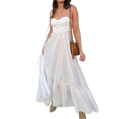 Damen Maxi-Kleid mit eleganter Rüschensaumgestaltung und verspielt taillierter Silhouette Fudus