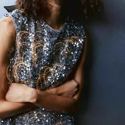 Damen Funkelndes Pailletten-Kleid mit eleganter Schleifen-Detail Fudus