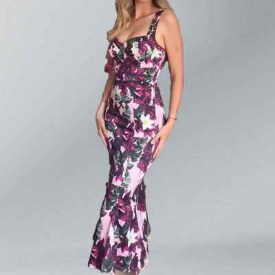 Damen Langarm Kleid mit floralem Design und körperbetontem Schnitt Fudus