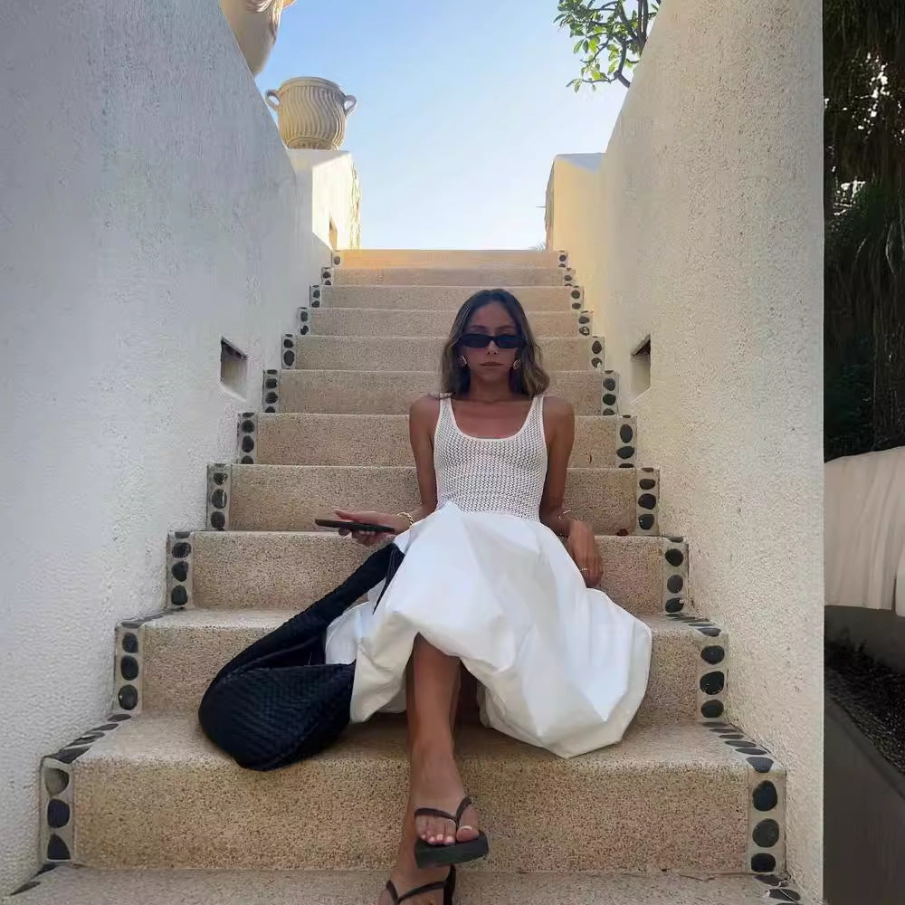 Damen Midi-Kleid mit atmungsaktivem Oberteil und elegantem, ausgestellt Rock Fudus