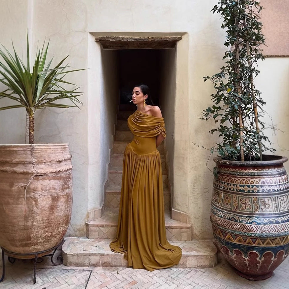 Damen Maxikleid mit eleganten Drapierungen Fudus