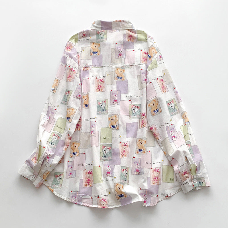 Damen Langarmhemd mit buntem Patchwork-Design Fudus