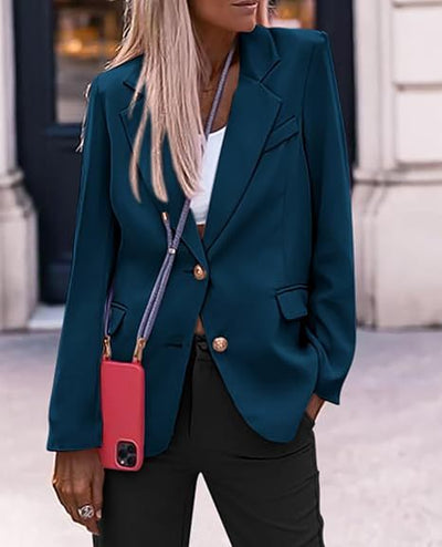 Damen lässiger Blazer mit goldenen Knopfdetails Fudus