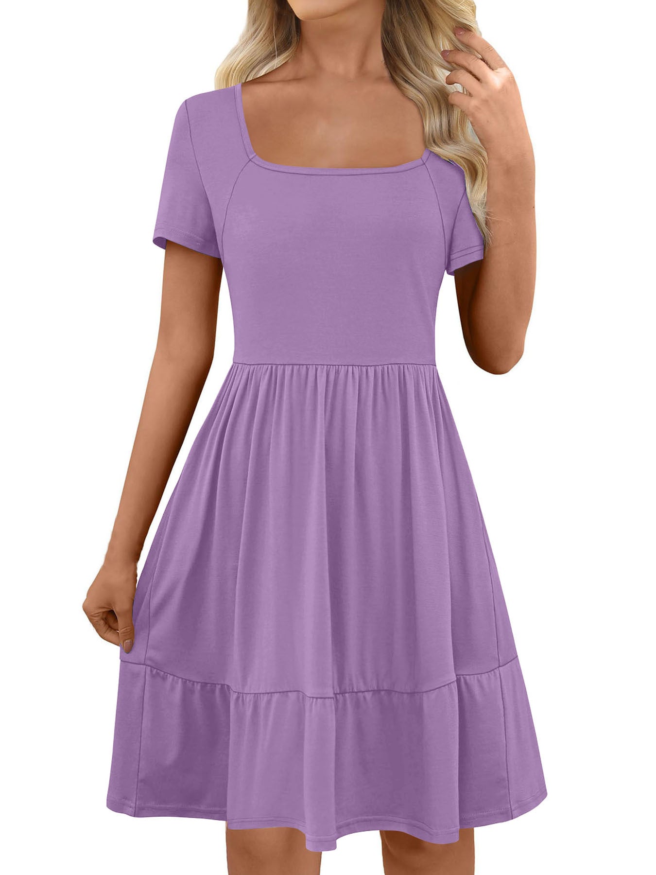 Damen A-linienförmiges Freizeitkleid mit quadratischem Ausschnitt und Volant Fudus