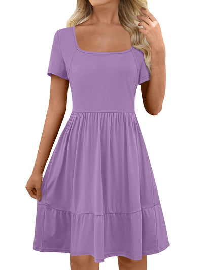 Damen A-linienförmiges Freizeitkleid mit quadratischem Ausschnitt und Volant Fudus