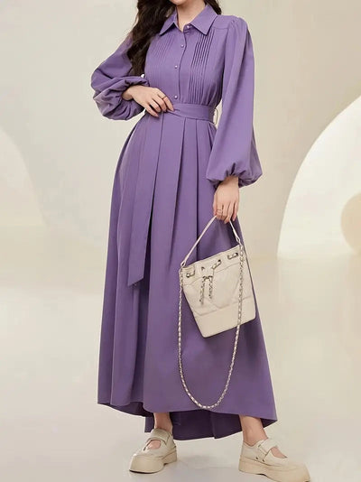 Damen Hemdblusenkleid mit eleganten Puffärmeln Fudus