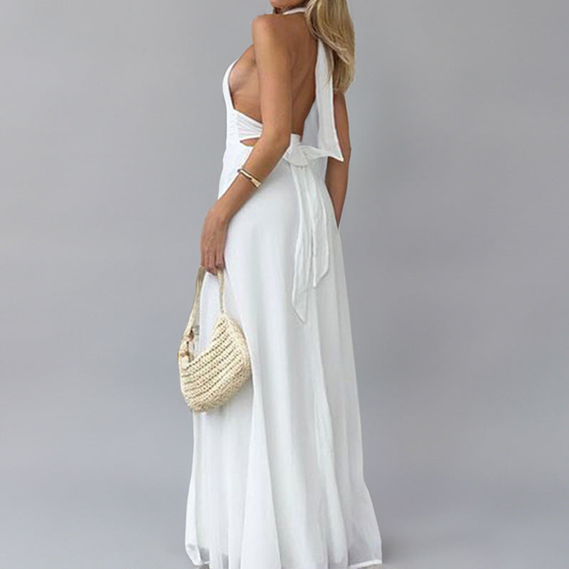 Damen Abendkleid mit tiefem V-Ausschnitt und hohem Schlitz Fudus