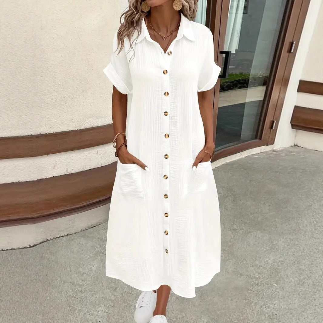 Damen Maxikleid mit Knopfleiste und praktischen Taschen Fudus