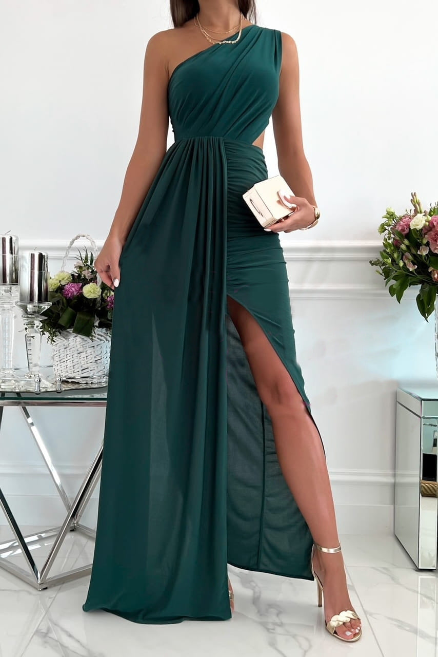 Damen elegantes Wickelkleid mit asymmetrischem Schnitt und seitlichem Schlitz Fudus