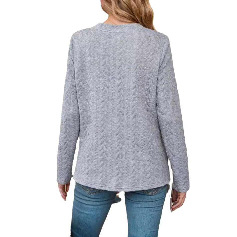 Damen Freizeitpullover mit Druckknöpfen und praktischen Taschen Fudus