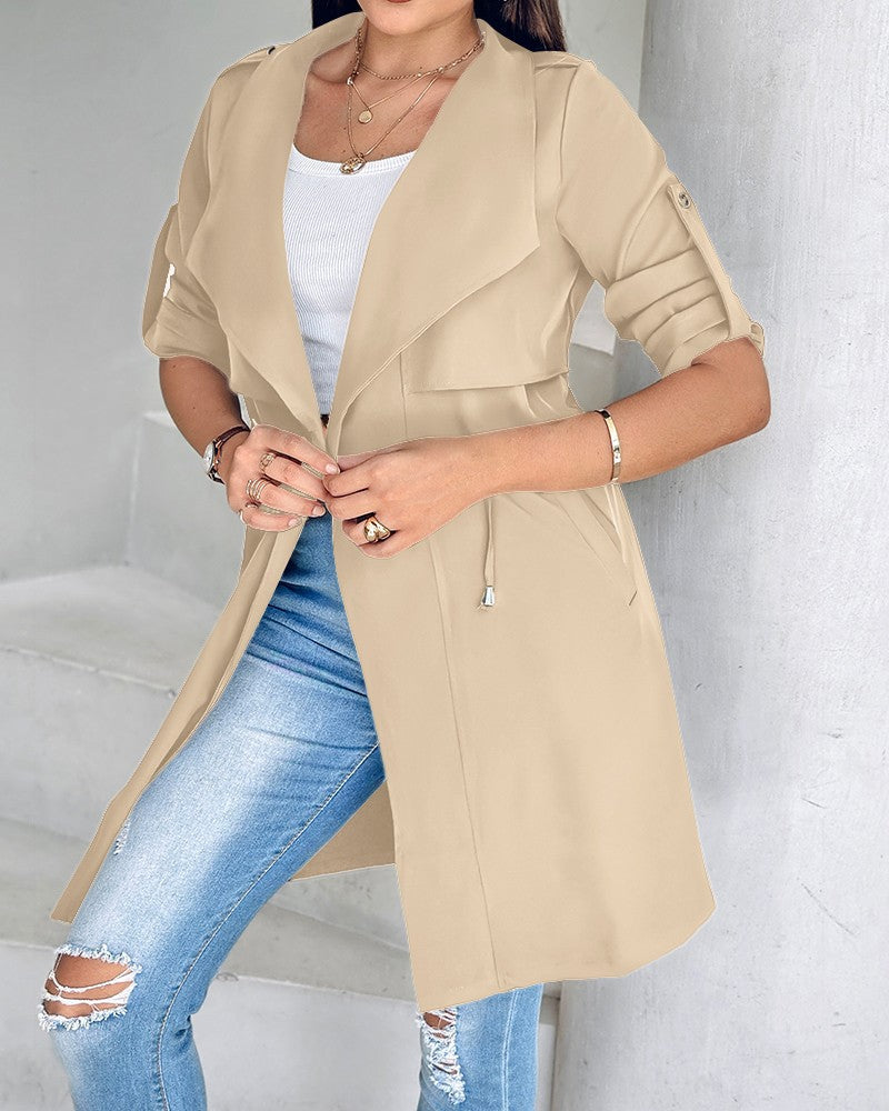 Damen modischer Trenchcoat mit taillierbarem Design und praktischen Taschen Fudus