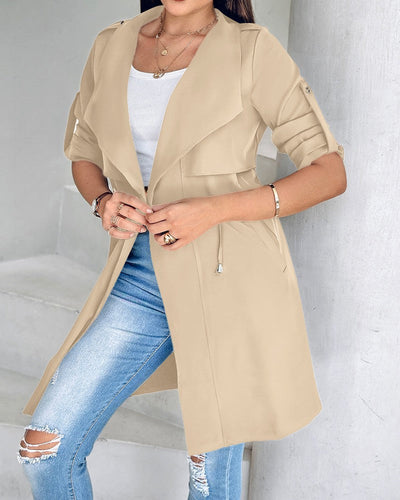 Damen modischer Trenchcoat mit taillierbarem Design und praktischen Taschen Fudus