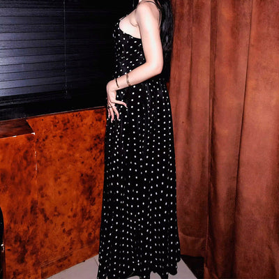Damen Maxikleid aus fließendem Stoff mit Punktmuster Fudus