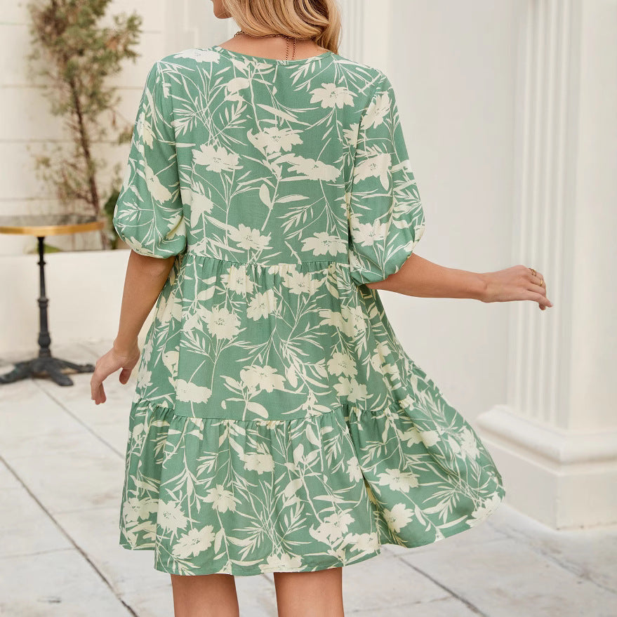 Damen Fließendes Sommerkleid mit floralem Design und Volantdetails Fudus