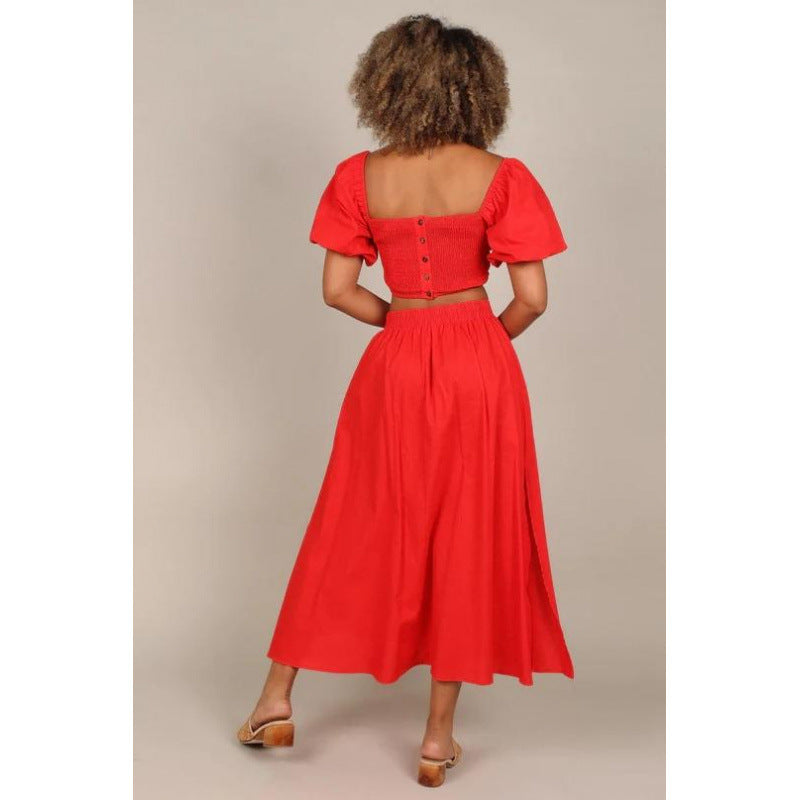 Damen Elegantes und luftiges Crop-Top mit maxilanger Rockkombination Fudus