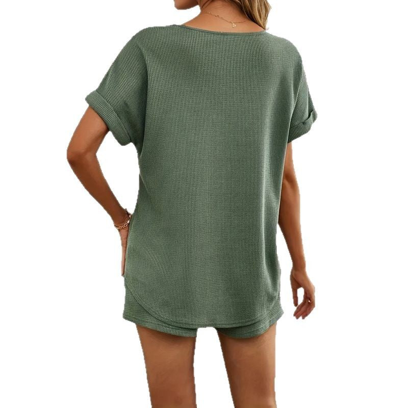 Damen Waffelstruktur Shorty Outfit Fudus