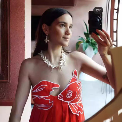 Damen Maxi-Kleid mit Fischmotiv Fudus