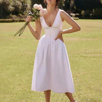 Damen Wickelkleid mit tiefem V-Ausschnitt und schwingendem Rock Fudus