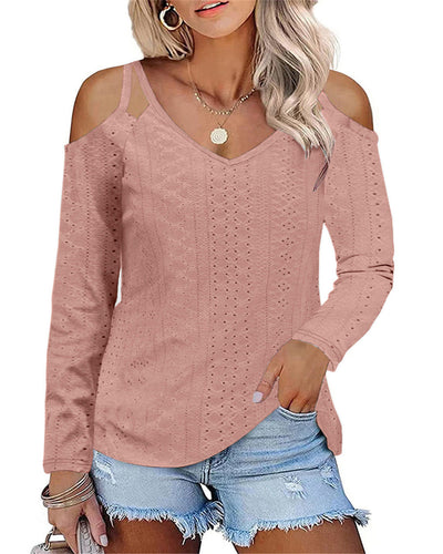 Damen Langarmshirt mit Schulterauschnitten und feiner Struktur Fudus